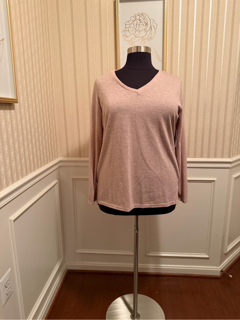 Bobbie Brooks Dusty Blush V-Neck Long Sleeve Top NEW!!